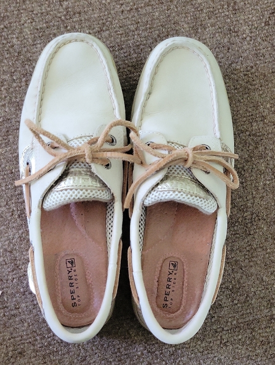Sperry Shoes - Sperry Top Sider Bluefish 2-Eye Boat Shoes Off-White/Cream Leather Size 7M